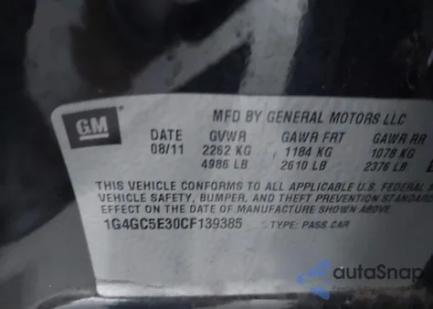 2012 Buick Lacrosse from USA, damaged, VIN 1G4GC5E30CF139385
